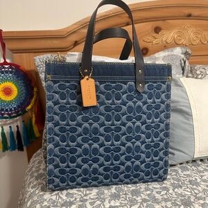 Coach Denim Signature Field Tote 30